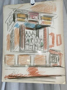 Authentic “Liquor Cabinet “ sketch by Robert H DeNiro Sr. 1991, Tribeca Grill#2